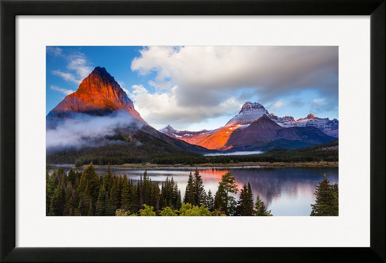 Mountain Print, Montana Photography, Glacier National Park Sunrise Canvas, Susan Taylor Epic Home Decor, Blue Orange Office Many Glacier image 4