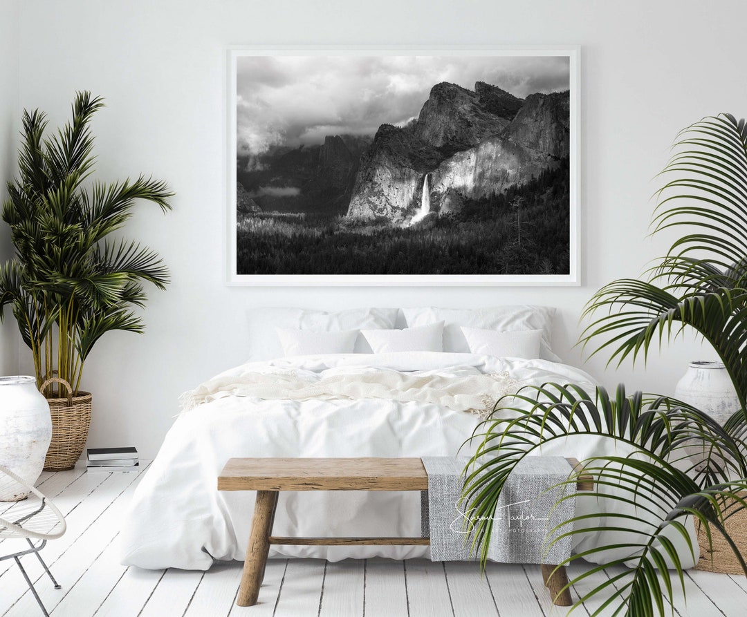 Black and White Yosemite Photo, Yosemite Decor, Large Waterfall Print