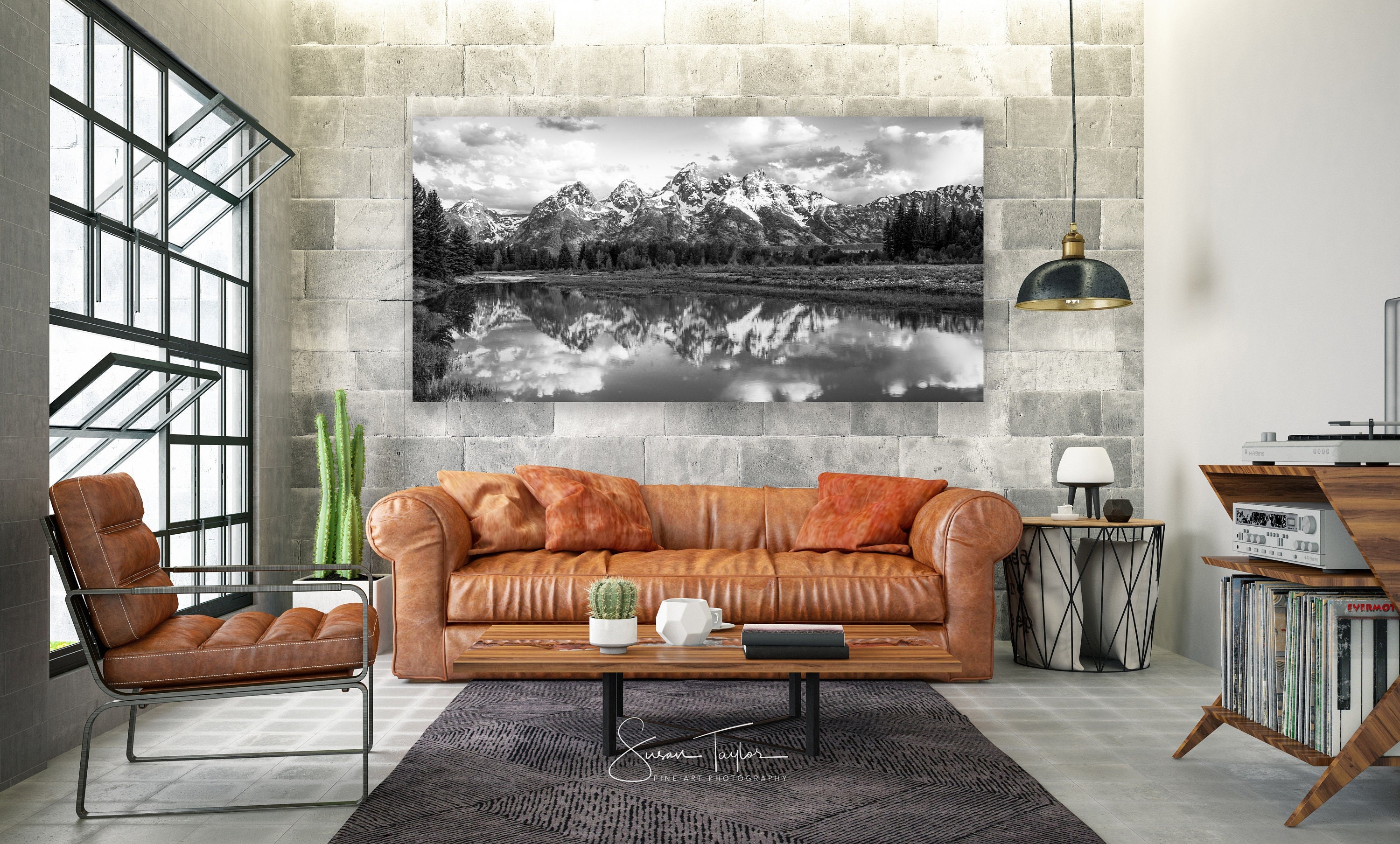 Black and White Grand Teton Reflection, Giant Mountain Canvas, Snake ...