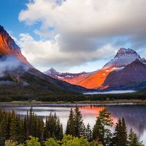 Mountain Print, Montana Photography, Glacier National Park Sunrise Canvas, Susan Taylor Epic Home Decor, Blue Orange Office Many Glacier image 2