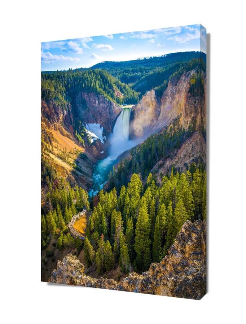 Waterfall Photography Yellowstone Print Large Nature Canvas Etsy