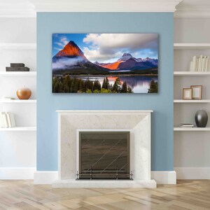 Mountain Print, Montana Photography, Glacier National Park Sunrise Canvas, Susan Taylor Epic Home Decor, Blue Orange Office Many Glacier image 5