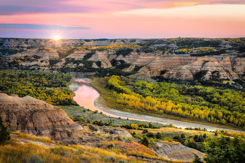 North Dakota Sunrise Photo Badlands Print Autumn Little Etsy