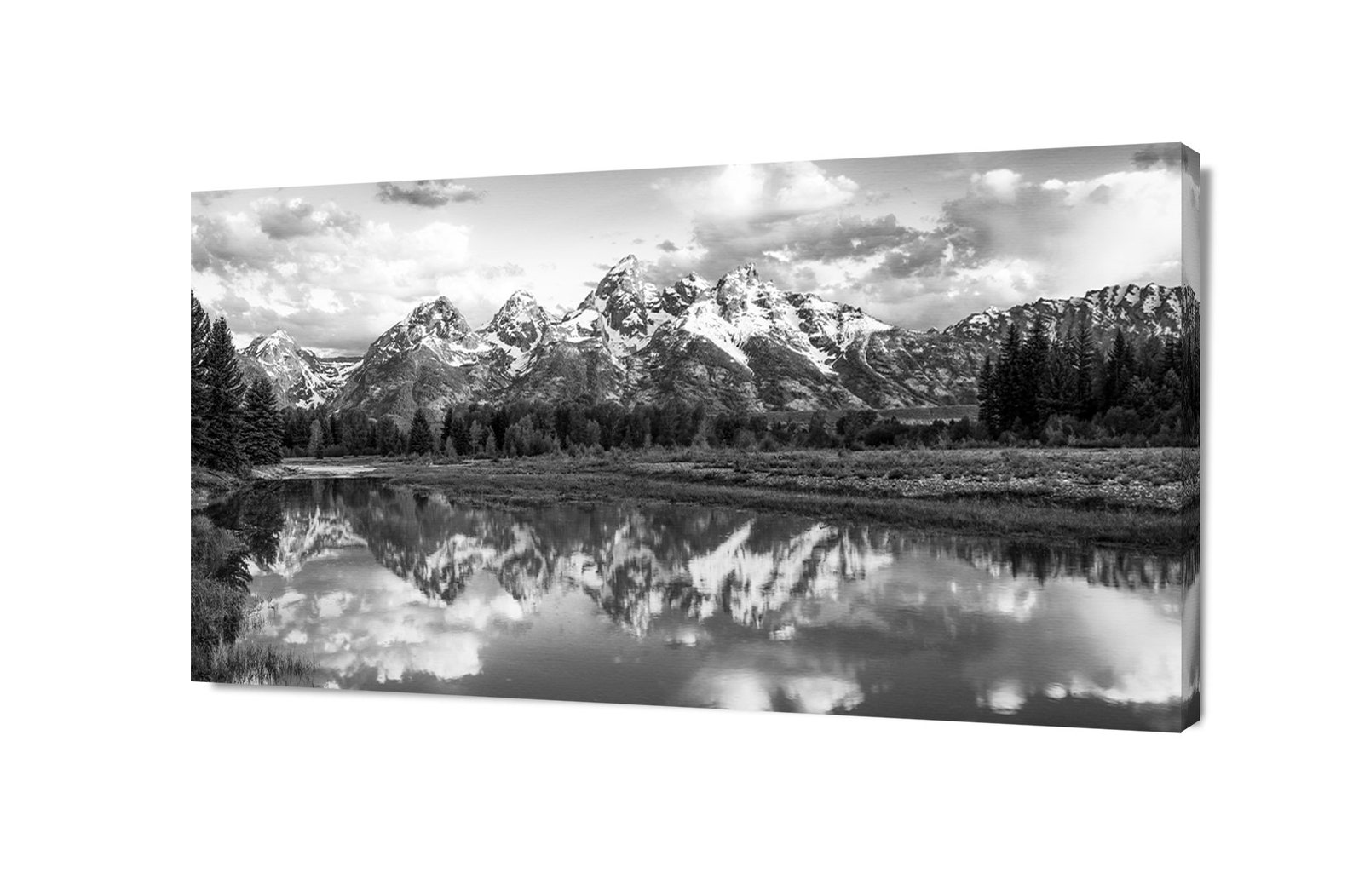 Black and White Grand Teton Reflection, Giant Mountain Canvas, Snake ...