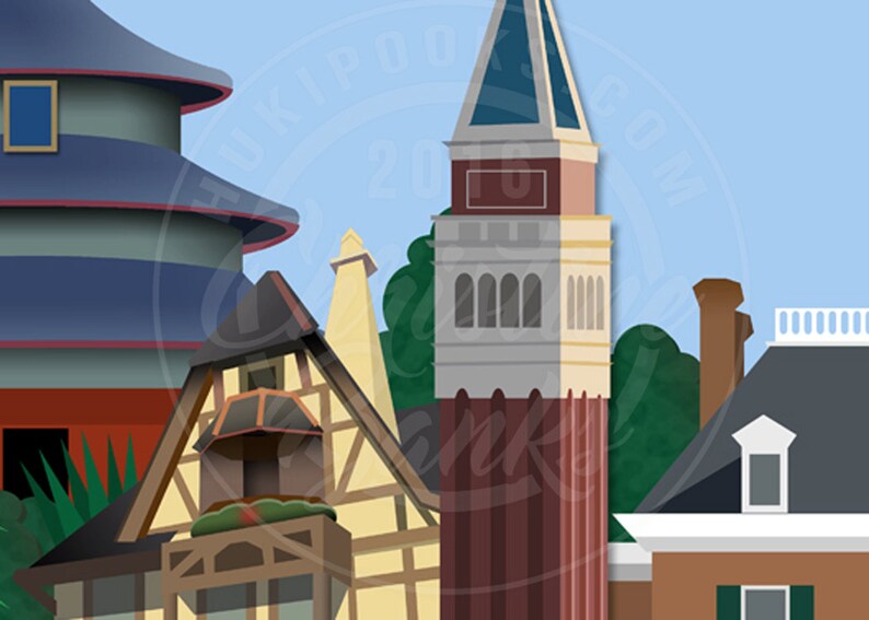 Disney Inspired Fan Art Epcot World Showcase Original Etsy
