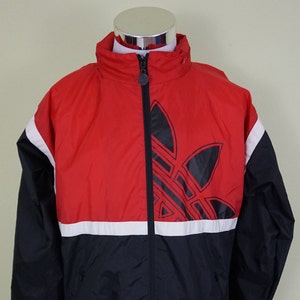 Vintage Adidas Packable capucha chaqueta ligera hombres medio rojo blanco negro imagen 1