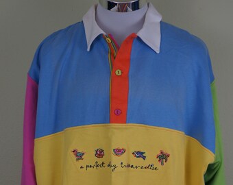Un día perfecto en el paraíso de manga larga Polo multicolor camisa colorida tamaño grande