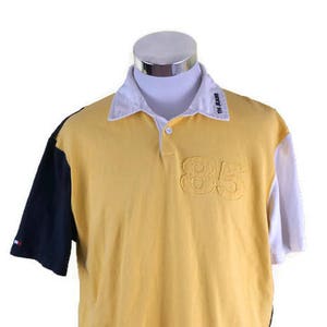 Vintage Tommy Hilfiger Jeans 85 Polo Shirt Größe Large Yellow Navy White
