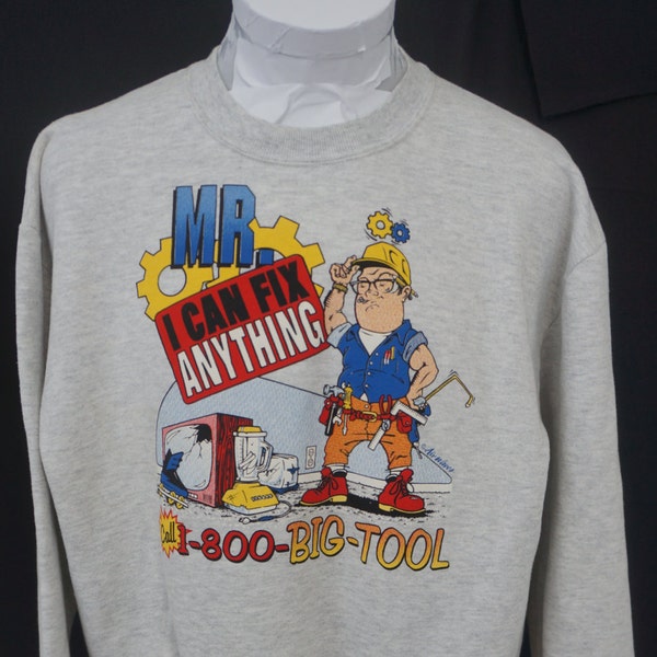 Vintage Jerzees Mr. I Can Fix Anything 1-800-Big-Tool Pullover Sweatshirt  Men's Size Large Made In USA