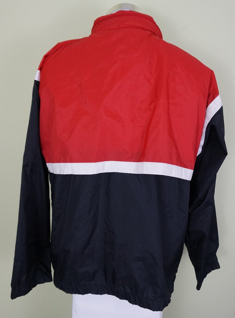 Vintage Adidas Packable capucha chaqueta ligera hombres medio rojo blanco negro imagen 3