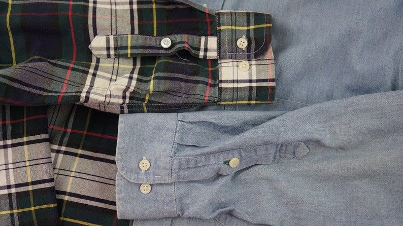 Vintage Tommy Hilfiger Button Down Half Denim Half Plaid Shirt Mens Size M