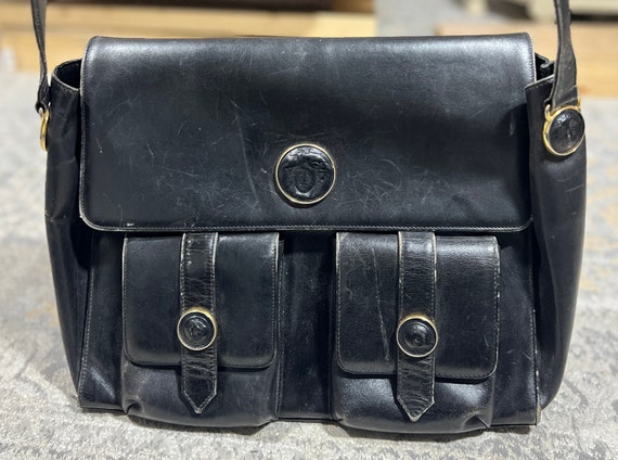 Versace Medusa Black Pebbled Leather Briefcase Shoulder Tote Handbag Purse  | eBay