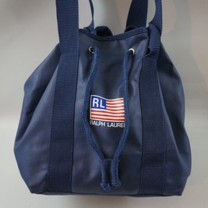 Ralph Lauren Polo Sport VTG Drawstring Bucket Shoulder Bag Spell-out Blue