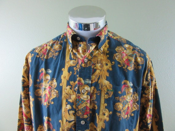 VTG 90s Tommy Hilfiger Knights All Over Print But… - image 1