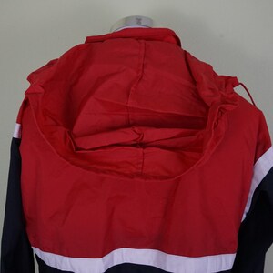 Vintage Adidas Packable capucha chaqueta ligera hombres medio rojo blanco negro imagen 5