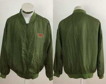 Vintage Perry Ellis Green Silk Full Zip Jacket Size Medium