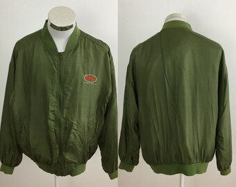 Vintage Perry Ellis verde seda full Zip chaqueta tamaño mediano