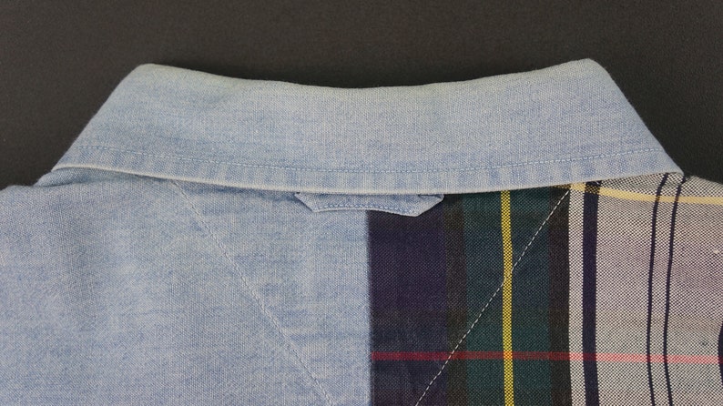 Vintage Tommy Hilfiger Button Down Half Denim Half Plaid Shirt Mens Size M
