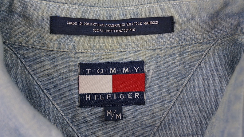 Vintage Tommy Hilfiger Button Down Half Denim Half Plaid Shirt Mens Size M