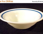 ON SALE Vintage Pyrex Turquoise Banded Lot of 4 Fruit Berry Dessert Bowl Marked 356 Milk Glass Restaurant Ware Near MINT Cond