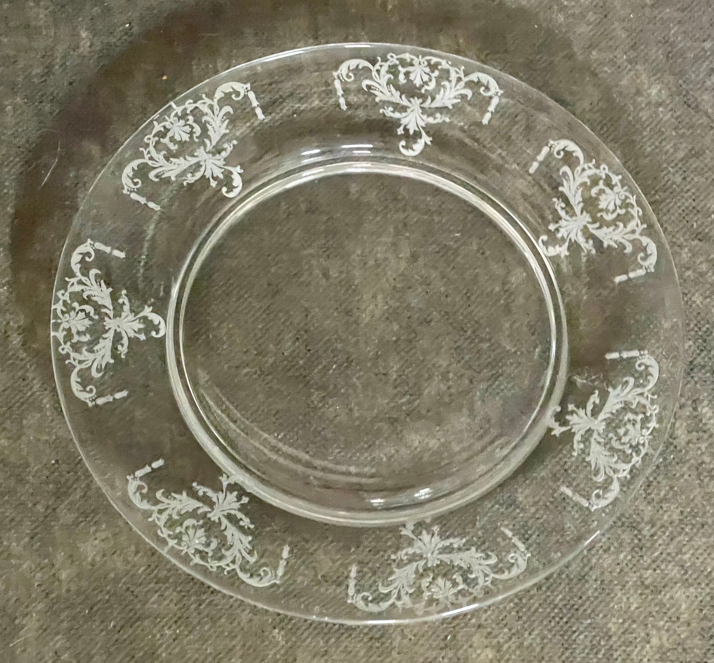 Decorative Etched Clear Glass Grape Saucer Plates 