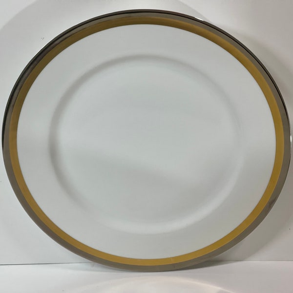 Fitz and Floyd PLATINE D'OR Round Chop Serving Platter Platinum n Gold Bands 12 1/4 inches Excellent Condition