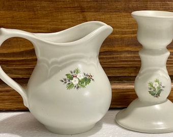Lot of 2 Pieces Pfaltzgraff CHRISTMAS HEIRLOOM 1) Candle Stick Holder 1) Creamer MINT Condition
