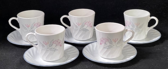 Set of 5 Corelle PINK TRIO Cup Saucer Sets Pastel Flowers on