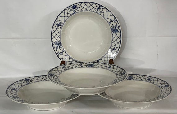Lot De 6 Bols à Soupe Mottahedeh Torquay | Bleu Blanc Coquillage | Faïence Angleterre