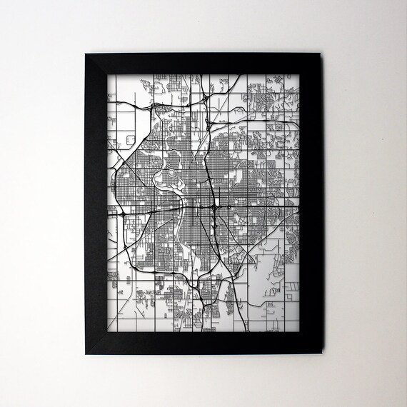 Wichita Kansas Laser Cut Map Wichita Ks Street Map Map Of Etsy