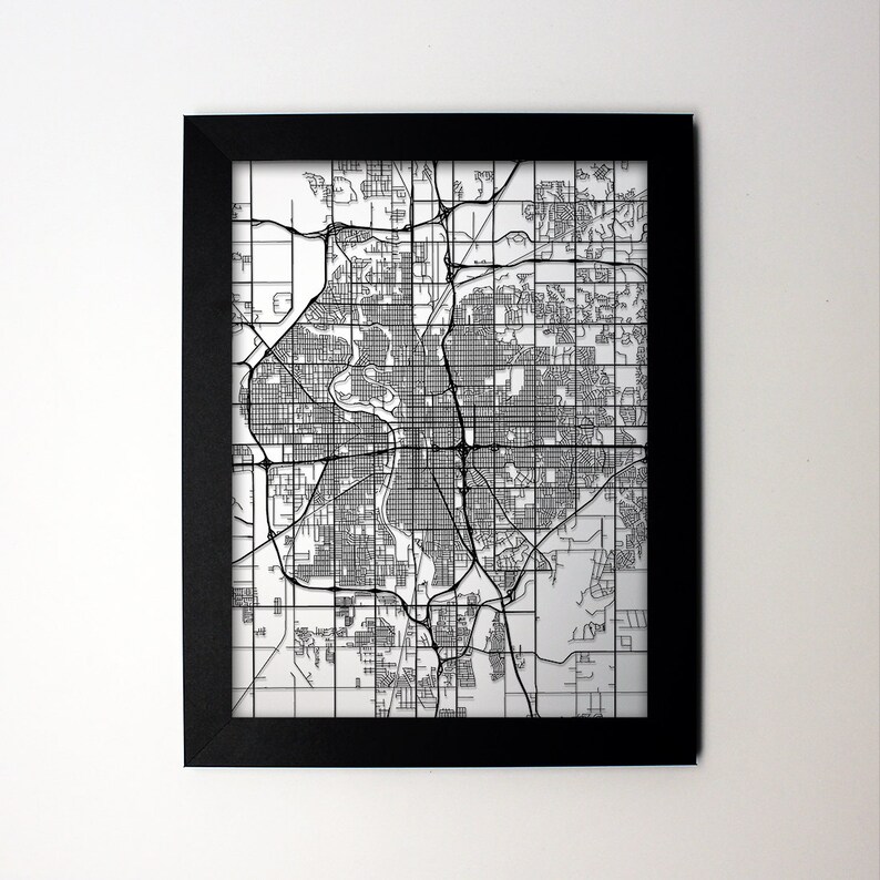Wichita Kansas Laser Cut Map Wichita Ks Street Map Map Of Etsy