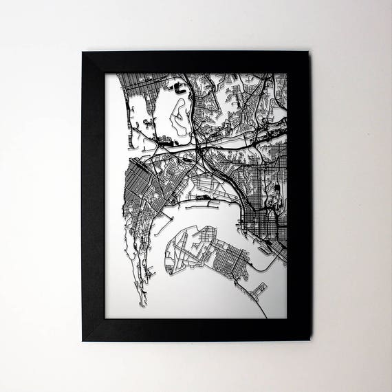 San Diego California laser cut street map modern art custom Etsy