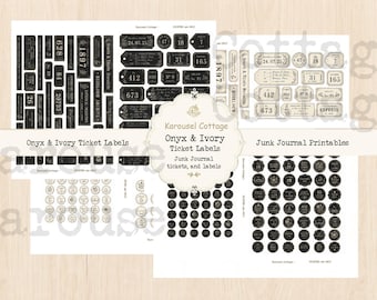 Onxy and Ivory Vintage labels and tags~Junk Journal Ephemera ~ Shabby Ephemera~Karousel Cottage Printable Digital Downloads