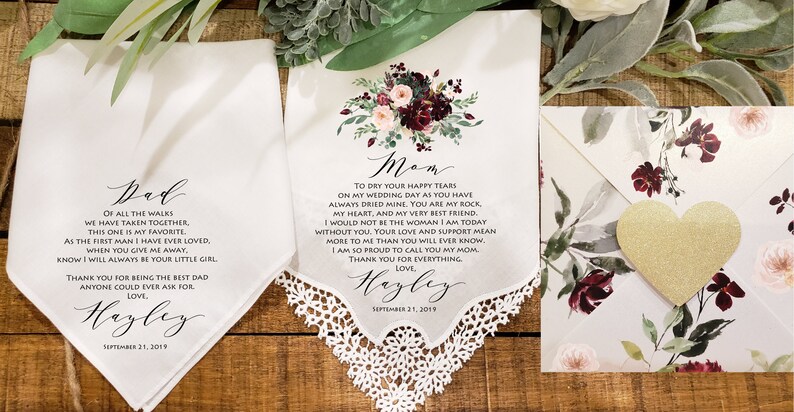 Mother of the Bride Gift-Father of the Bride Gift from the Bride Parent gift Set,Custom Floral Printed Shimmer gift envelope For Mom!POB