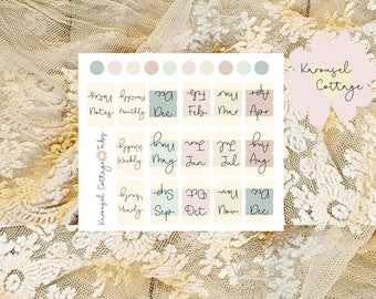 Monthly Tabs~Tab Stickers~Hobonichi Planner stickers~Whimsical Stickers~Junk Journal stickers~journal stickers~Planner Tabs~Kawaii stickers
