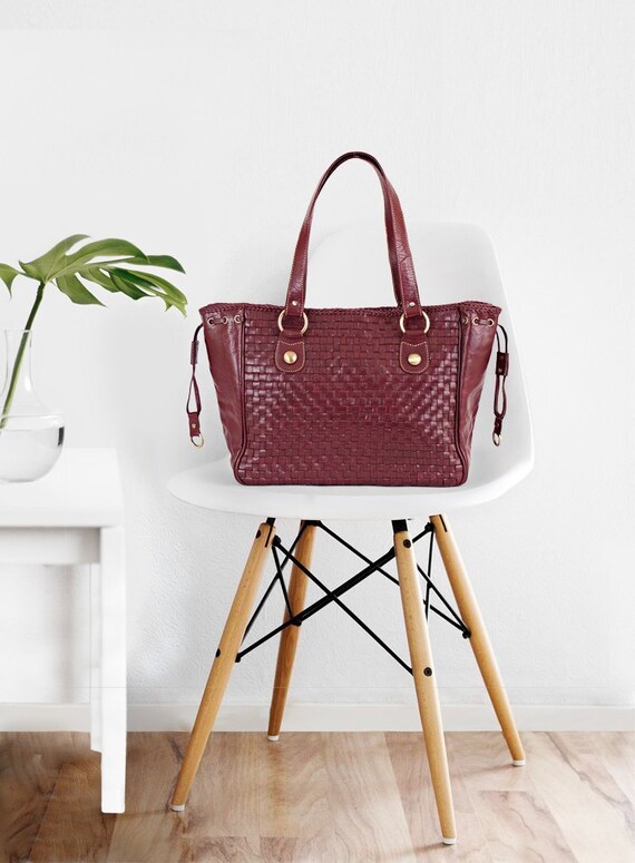 burgundy leather tote bag