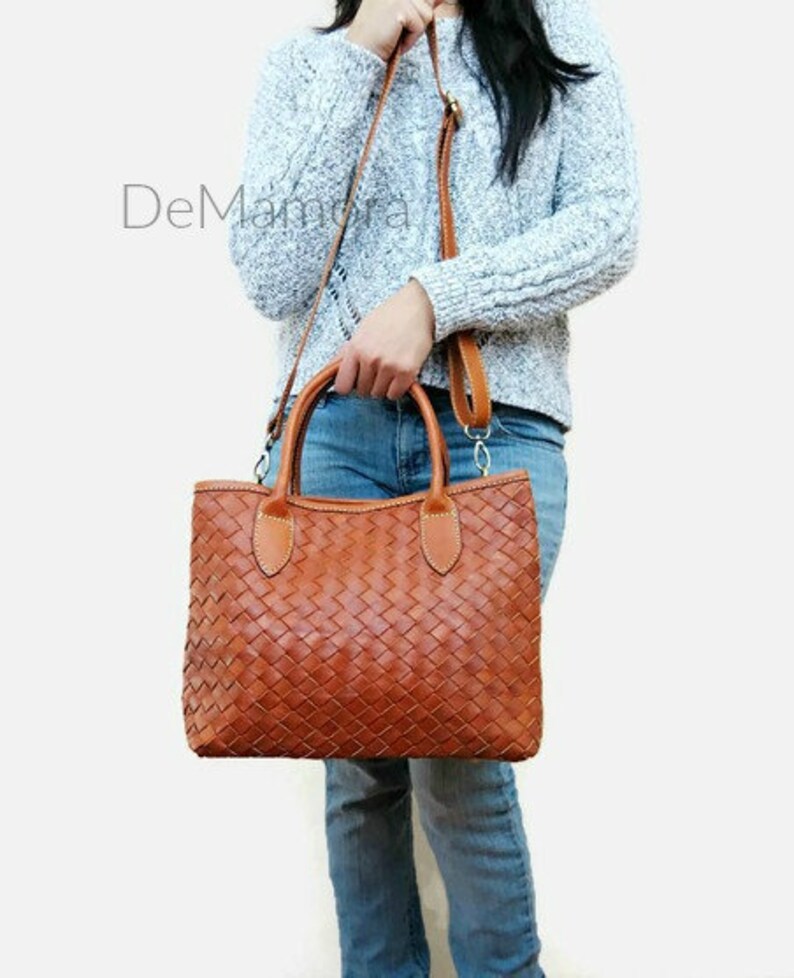 leather tote Handmade woven leather bag leather bag women work leather tote medium leather bag brown leather tote bag for women