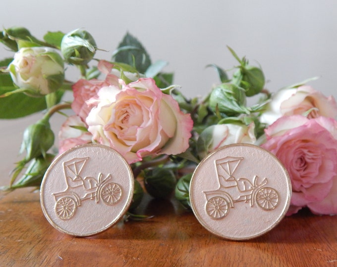Vintage Cufflinks Antique Cars Pale Pink Blush Wedding Bridal Brass Tone Cufflinks Suit Accessories Formal Tuxedo
