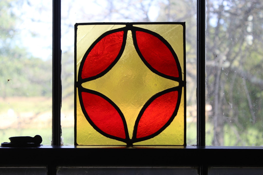 Vintage Stained Glass Pane Stained Glass Windowpane Small Etsy