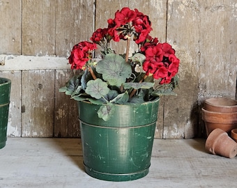 Vintage Green Wooden Planter, Wood Bucket Planter, Barrel Flowerpot from 1970s Garden Shop, Porch Decor, Choose One Country Green Planter