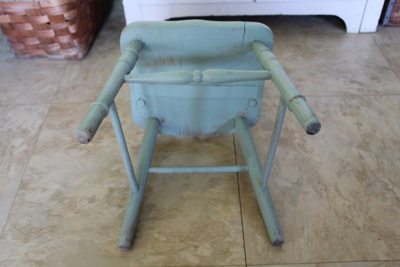 Vintage Small Green Wooden Farmhouse Chair, Child's Green Wood Chair, Kid's Wooden Chair, Children's Windsor Chair for Farm Kitchen or Porch image 10