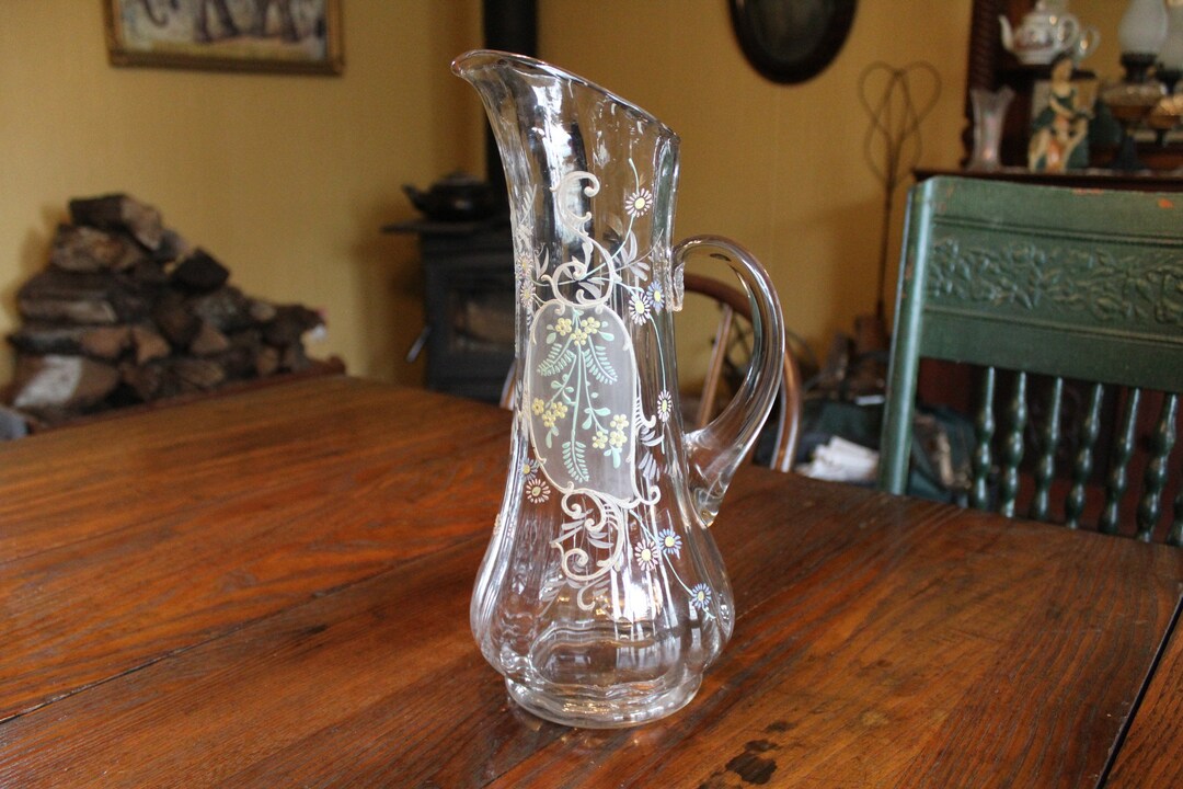 Antique Northwood Lemonade Pitcher Vintage Tall Glass Pitcher Etsy