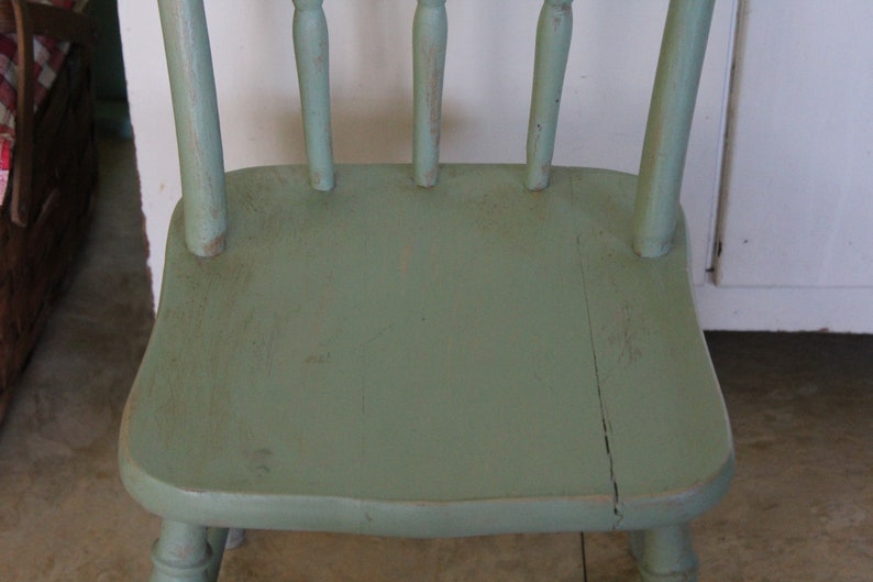 Vintage Small Green Wooden Farmhouse Chair, Child's Green Wood Chair, Kid's Wooden Chair, Children's Windsor Chair for Farm Kitchen or Porch image 8