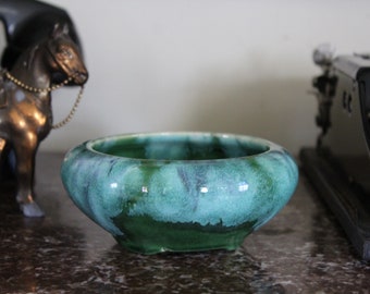 Vintage Green Drip Glaze Planter, Green Pottery Planter Dish, Round Green Ceramic Succulent Pot, Green Drip Glaze Pottery Bowl, Stash Bowl