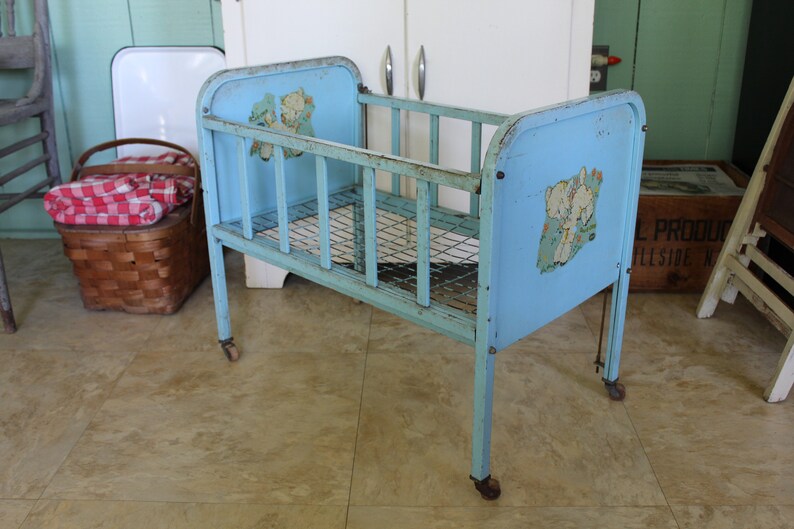 vintage metal doll crib