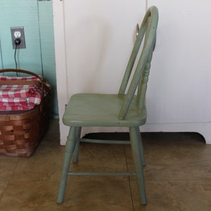 Vintage Small Green Wooden Farmhouse Chair, Child's Green Wood Chair, Kid's Wooden Chair, Children's Windsor Chair for Farm Kitchen or Porch image 3