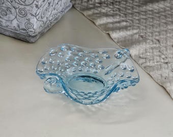 Vintage Fenton Small Blue Hobnail Dish with Wavy Rim and Handles, Light Blue Hobnail Dish, Square Blue Glass Dish, Candy Dish, Trinket Dish
