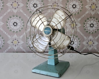 Vintage Turquoise Fan, Small Turquoise Blue Eskimo Fan with Metal Blades, 1950s Electric Fan, Midcentury Tabletop Fan, Working Fan