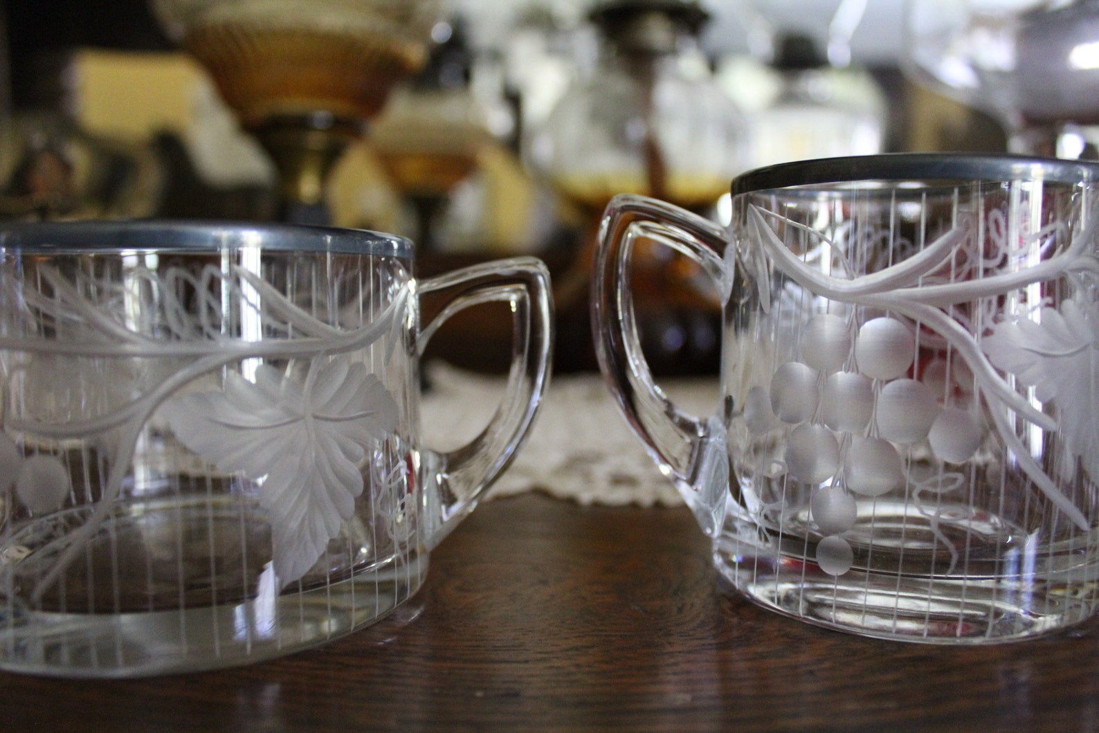 Antique Etched Glass Sugar Bowl and Creamer With Silver Etsy