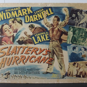 Póster de película original vintage, póster de película Slattery's Hurricane de 28" sobre tablero de fibra, película de la Segunda Guerra Mundial, póster de película de Hollywood, pared de cine en casa